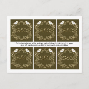 6 Tortelduifjes Bruin/Creme Bruiloft Favor Labels Briefkaart