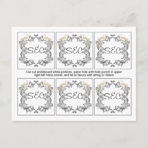 6 Tortelduifjes zwart/wit bruiloft gunst Labels Briefkaart