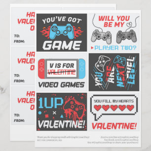 6 Valentijnskaarten voor klasgenoten met videogame Briefhoofd