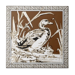 #6 van 12 Repro 1880s Minton Mocha Bird Series Tegeltje