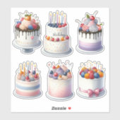 6 verjaardagstaarten sticker (Vel)