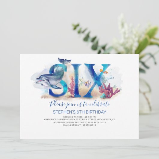 6 Verjaardagsuitnodiging Deep Blue Onder het Zee L Kaart (Staand voorkant)