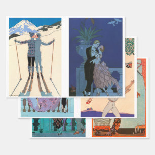 6 verschillende ontwerpen van George Barbier Inpakpapier Vel