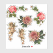 6 Victoriaans Die-Cut stickers Roos Cherub Angel (Vel)