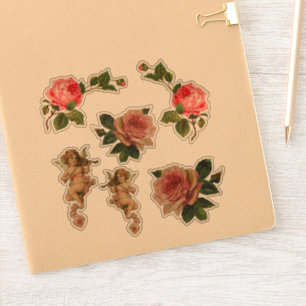 6 Victoriaans Die-Cut stickers Roos Cherub Angel