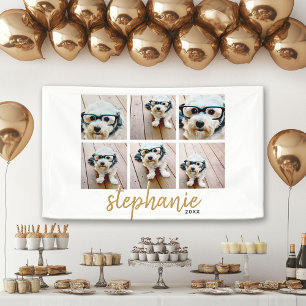 6 Vierkante fotocollage - handgeschreven lettertyp Spandoek