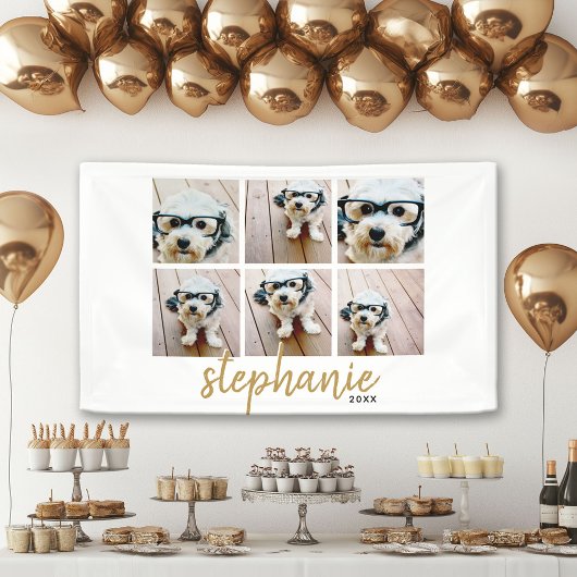 6 Vierkante fotocollage - handgeschreven lettertyp Spandoek