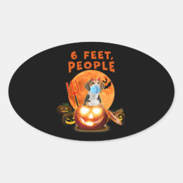 6 voet, mensen slaan een hond met Masker Halloween Ovale Sticker
