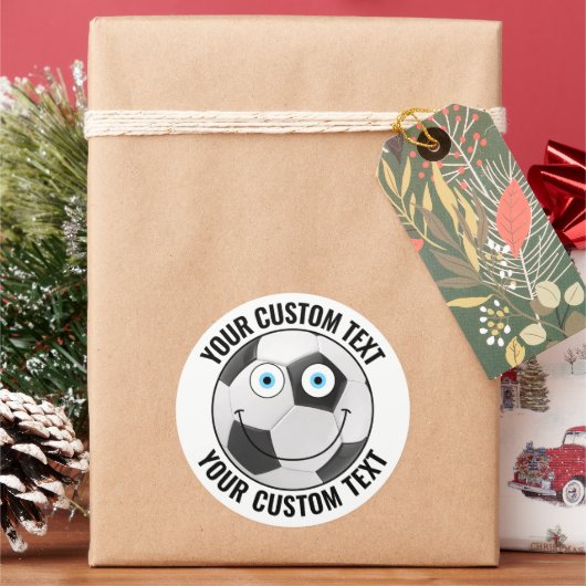 6 Voetbal gepersonaliseerde tekst aangepast blij g Ronde Sticker (Feestdagen)