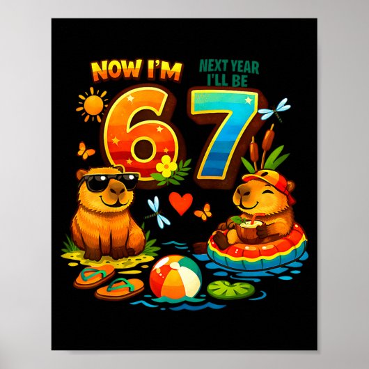6 volgend jaar 7 capybara 67 meme kinderverjaardag poster (Voorkant)