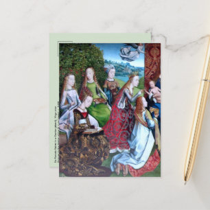6 vrouwelijke heiligen in een tuin (linkerhelft: M Briefkaart