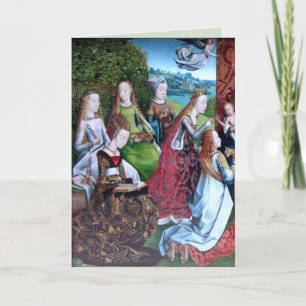 6 vrouwelijke heiligen in een tuin (linkerhelft: M Kaart