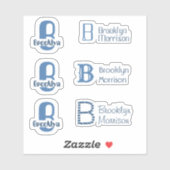 6 waterbestendig Blauw Monogram Naam Kinder Water  Sticker (Vel)