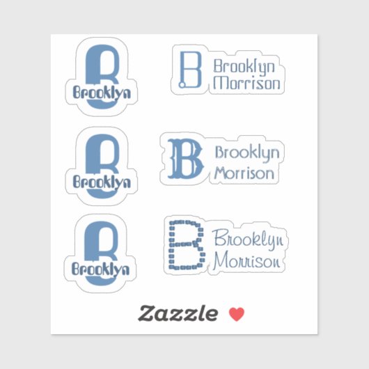 6 waterbestendig Blauw Monogram Naam Kinder Water  Sticker (Vel)