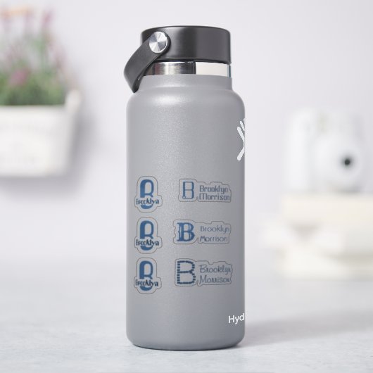 6 waterbestendig Blauw Monogram Naam Kinder Water  Sticker (HydroFlask)