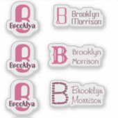6 waterbestendige Roze Monogram Naam Kinder waterf Sticker (Voorkant)