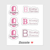 6 waterbestendige Roze Monogram Naam Kinder waterf Sticker (Vel)