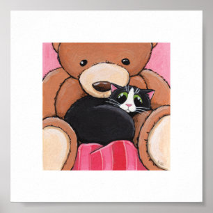 6 x 6 inch Whimsical Cat Art   Kat op bier Poster