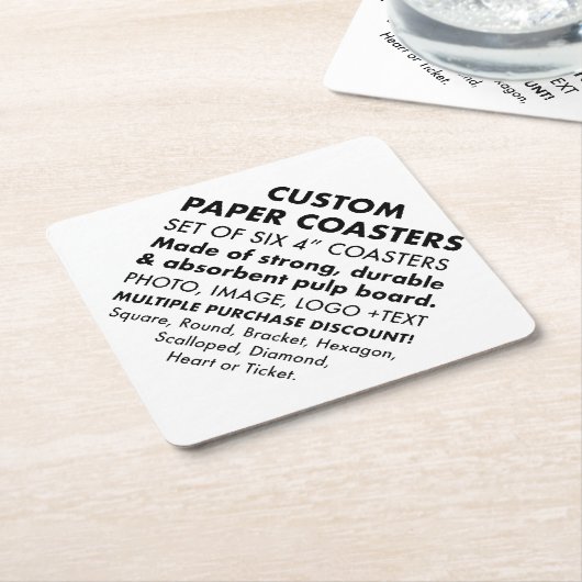 6 x Aangepaste Gepersonaliseerde 4" DIAMOND Papier Kartonnen Onderzetters (Schuin)
