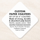 6 x Aangepaste Gepersonaliseerde 4" DIAMOND Papier Kartonnen Onderzetters (Voorkant)