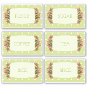 6 x  Retro Green Polka dot canister labels