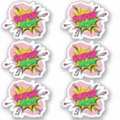 6 x Supermam Pop Art Roze Geel 4-inch Vinyl Sticker (Voorkant)