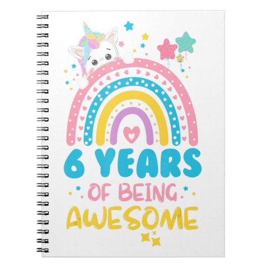 6 Years of Being Awesome Rainbow 6th Birthday Unic Notitieboek (Voorkant)