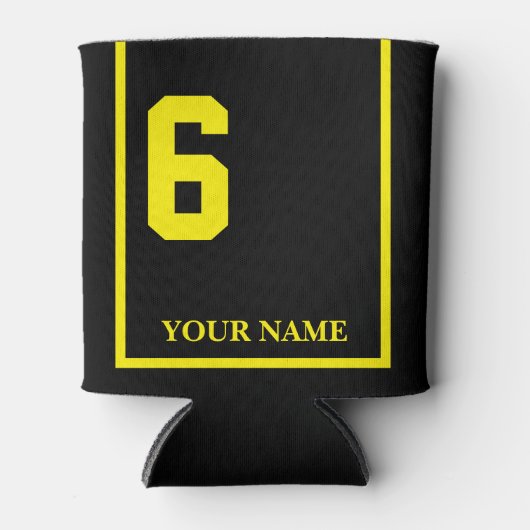 6 Zwart met Gele Paard Zadeldeken Custom Blikjeskoeler (Voorkant)