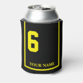 6 Zwart met Gele Paard Zadeldeken Custom Blikjeskoeler (Blikje Achterkant)