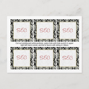 6 Zwart/Wit Damask Bruiloft Favor Tags Briefkaart