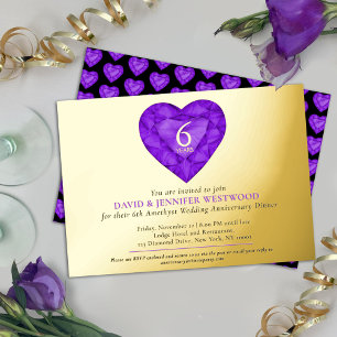 6de Amethyst Huwelijksjubileum waterverf hart Folie Uitnodiging