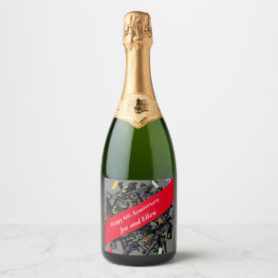 6de huwelijksverjaardag, nagels en snoep sparkling wijnetiket
