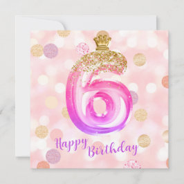 6de Roze Paars Gouden Verjaardagskaart voor Meisje Kaart