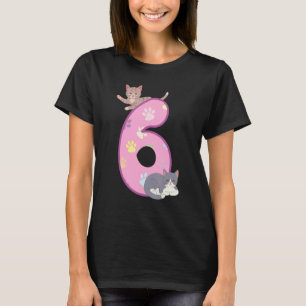 6de verjaardag kat kat verjaardagsfeestje poten v t-shirt