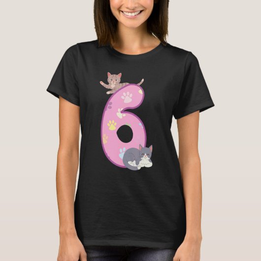 6de verjaardag kat kat verjaardagsfeestje poten v t-shirt (Voorkant)