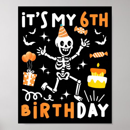 6de verjaardag kinderen grappig skelet 6de verjaar poster (Voorkant)