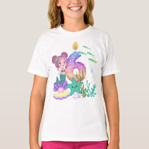 6de verjaardag Kleurrijke Zeemeermin & Zeewezens T-shirt