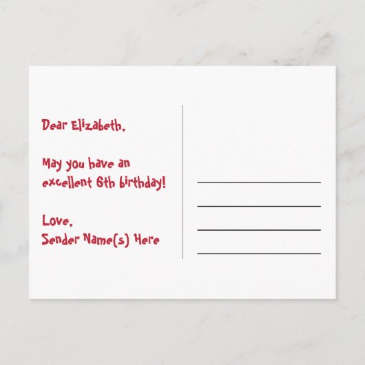 6de verjaardag: leuk sterrenpatroon, regenboog 6,  briefkaart (Achterkant)