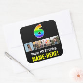 6de verjaardag: Regenboog "6"; Aangepaste Foto's & Vierkante Sticker (Envelop)