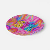 6de verjaardag regenboog sequin papieren bordje (Gekanteld)