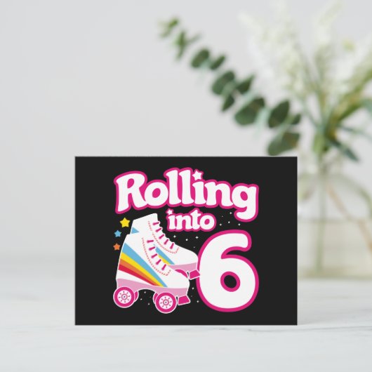 6de verjaardag Roller Skating 6 jaar oud schaatsen Briefkaart (Staand voorkant)