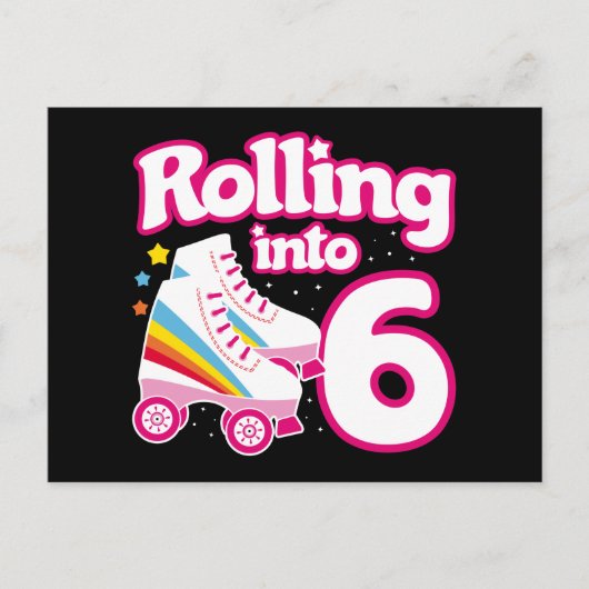 6de verjaardag Roller Skating 6 jaar oud schaatsen Briefkaart (Voorkant)