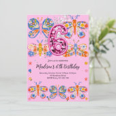 6de verjaardag Roze Vlinder Kaart (Staand voorkant)