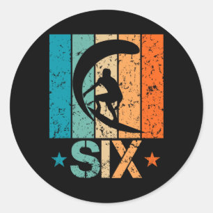 6de verjaardag surfen 6 jaar 6jr jongen meisje geb ronde sticker