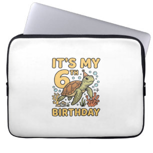 6de verjaardag Zeeschildpad Vintage graveerontwerp Laptop Sleeve
