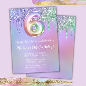 6de verjaardagsfeest uitnodiging paars roze glitte