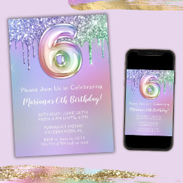 6de verjaardagsfeest uitnodiging paars roze glitte