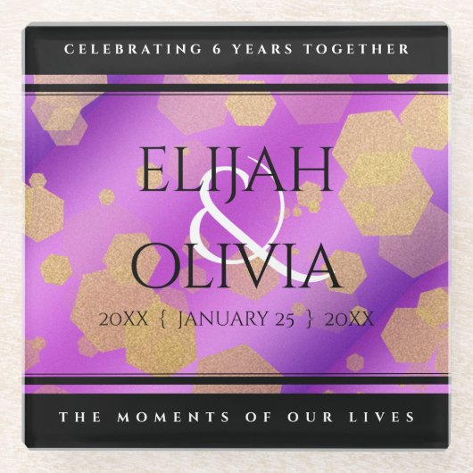 6e 33e 47e 48e Amethist Bruiloft Jubileum Glazen Onderzetter (Voorkant)