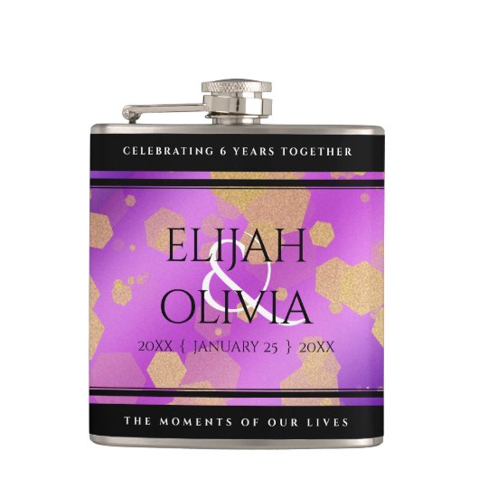 6e 33e 47e 48e Amethist Bruiloft Jubileum Heupfles (Voorkant)