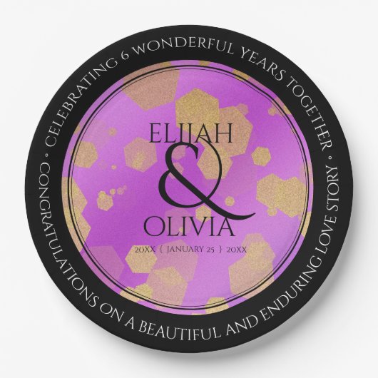 6e 33e 47e 48e Amethist Bruiloft Jubileum Papieren Bordje (Voorkant)